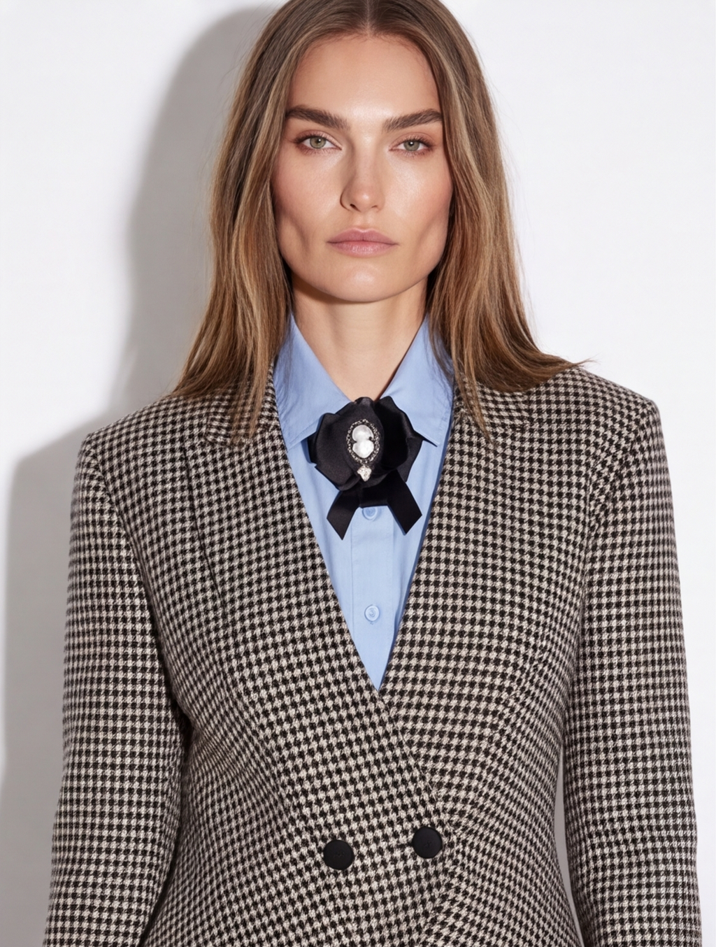 black and white plaid blazer