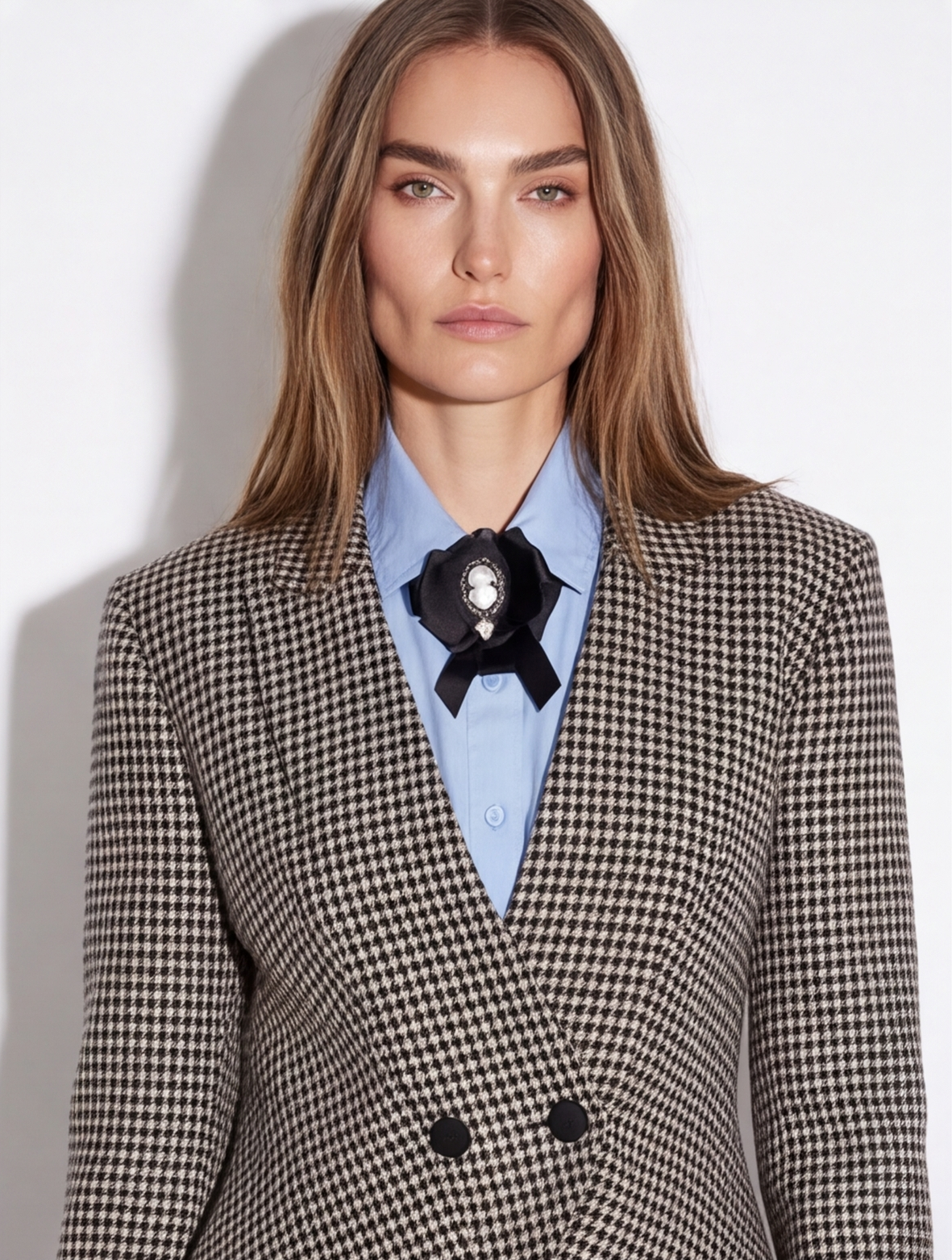 black and white plaid blazer
