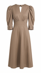puffed midi cotton dress