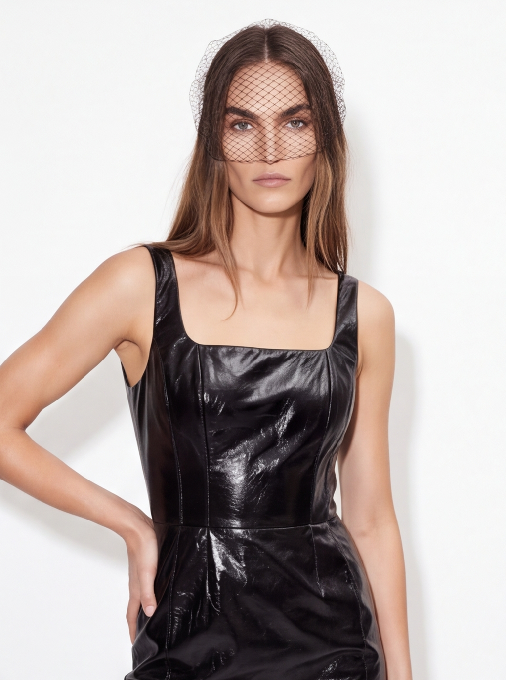 black leather mini dress