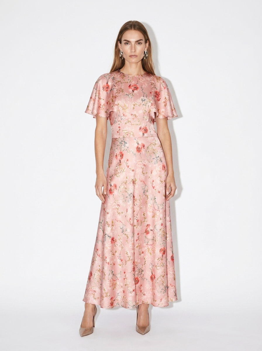 silk rose midi dress
