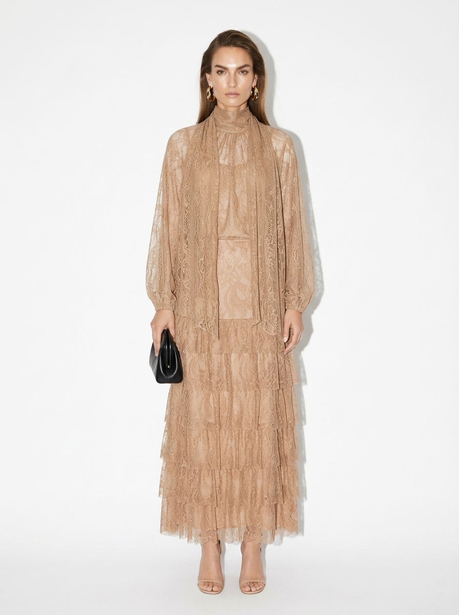 lace maxi beige skirt