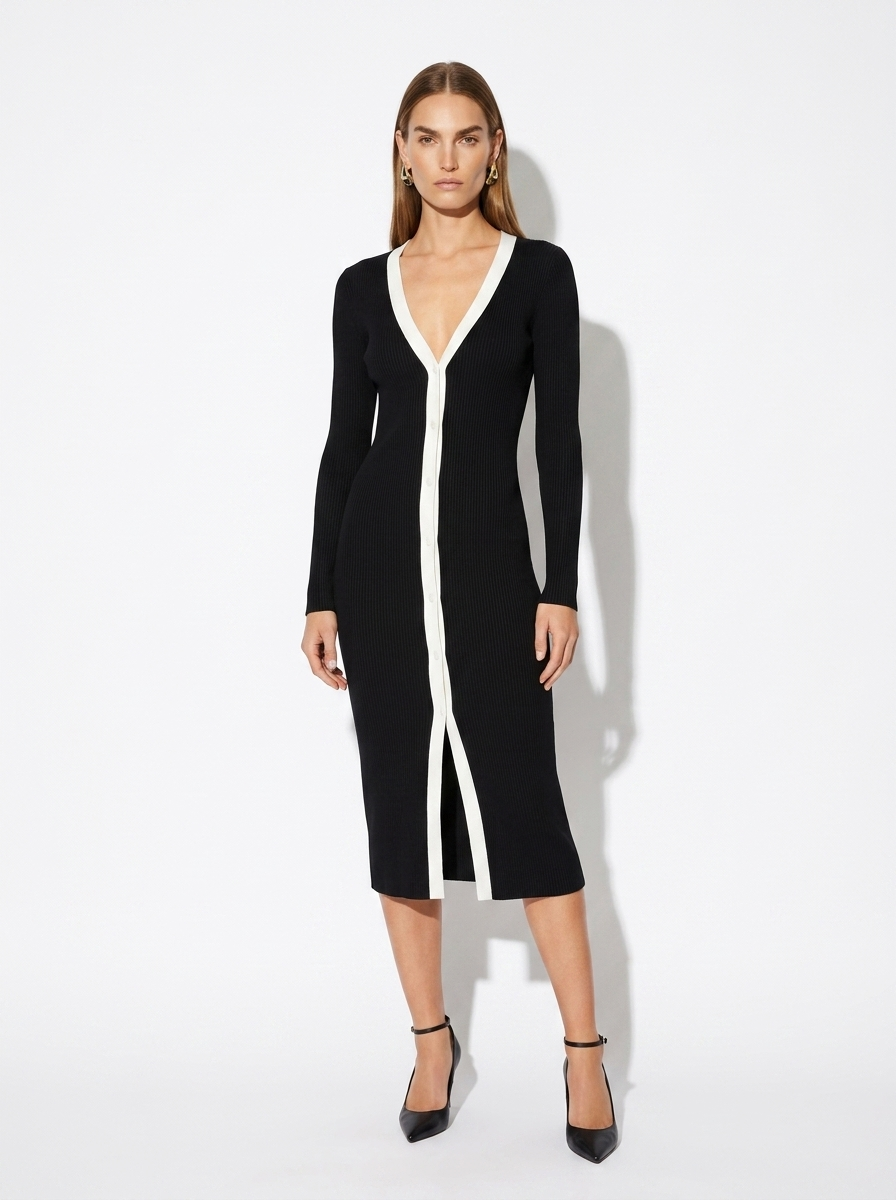 coco black & white midi dress