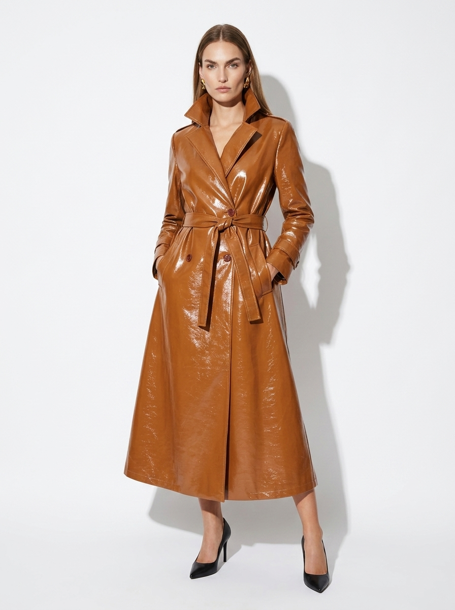 terracotta leather trench