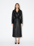 textured leather black trench
