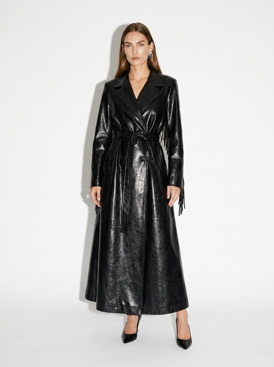 black leather trench