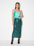 turquoise sequin midi skirt