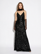 black sequin maxi dress