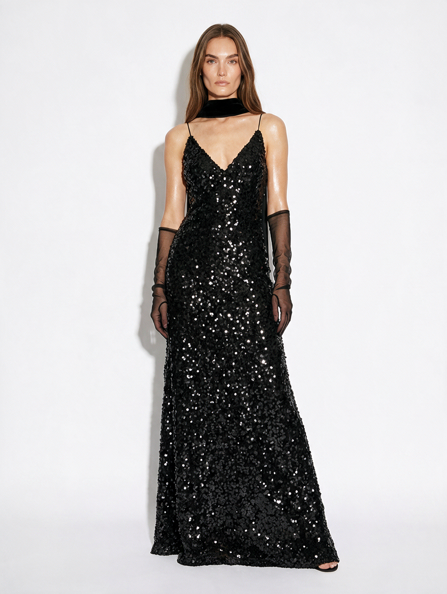 black sequin maxi dress